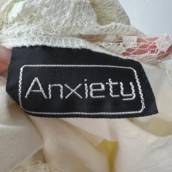 VINTAGE Anxiety Ivory Floral Lace Snap Up Long Sleeve Blouse Bodysuit Top VTG M - Picture 7 of 7